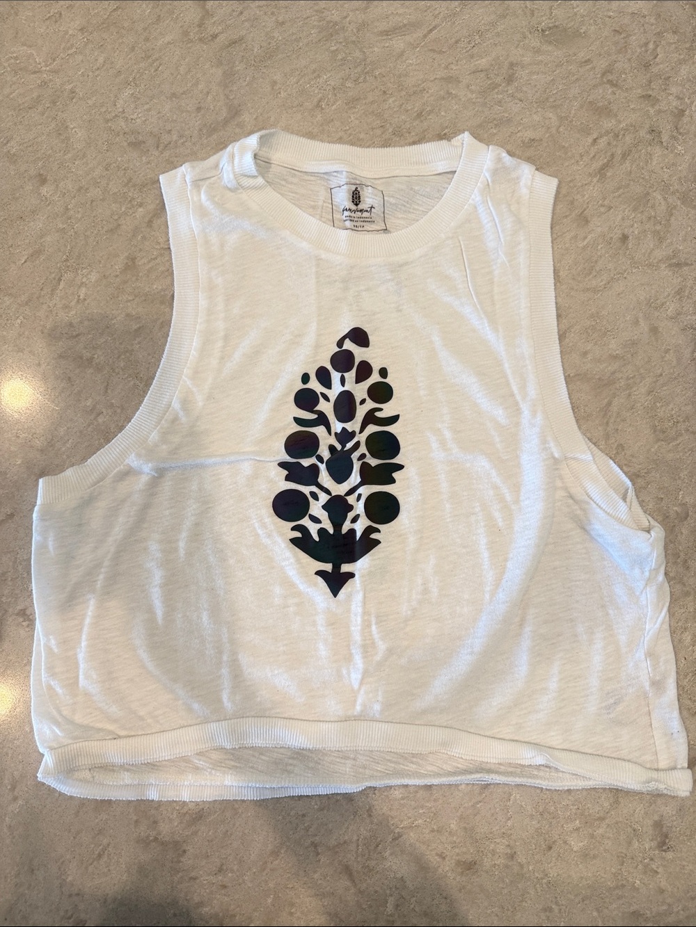Free People White Cropped Tank with Black Graphic